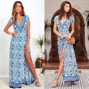 BNWT M Lulu’s French Doors Blue Floral Wrap Maxi